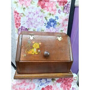 Vintage Wooden Storage Box W/ Flip Up Lid